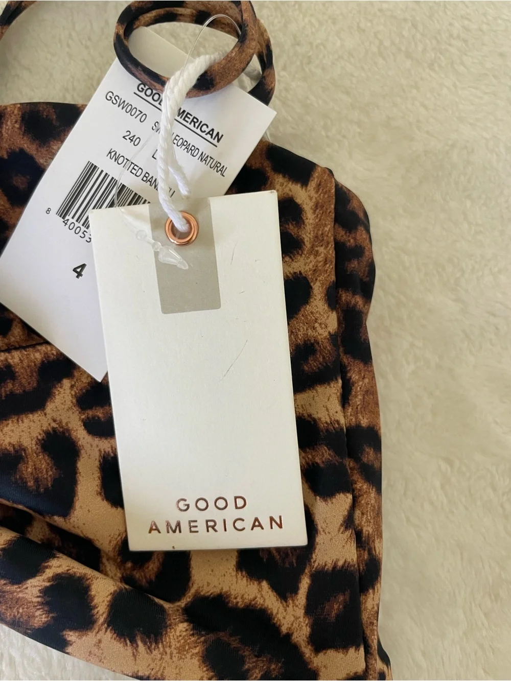 Good American Leopard Knot-Front Bikini Top - Brown & Black